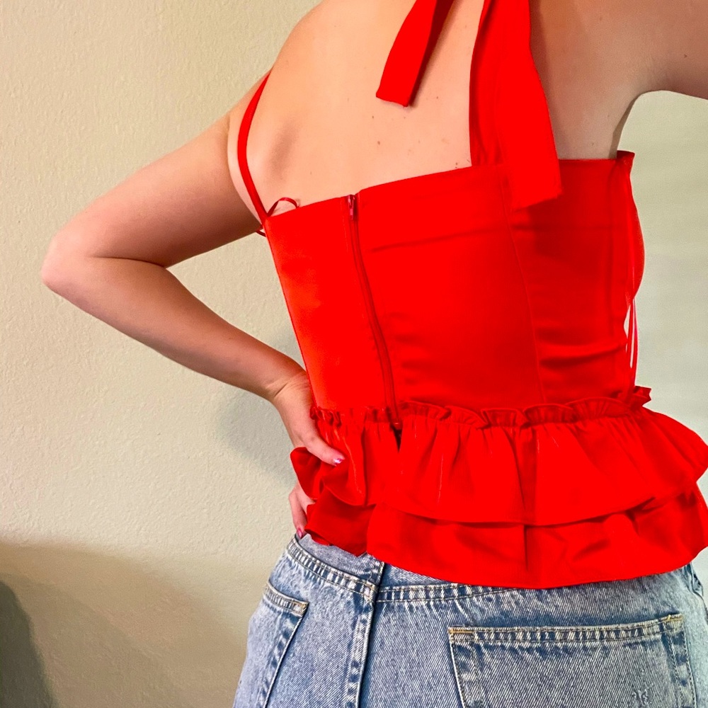 Red tie blouse